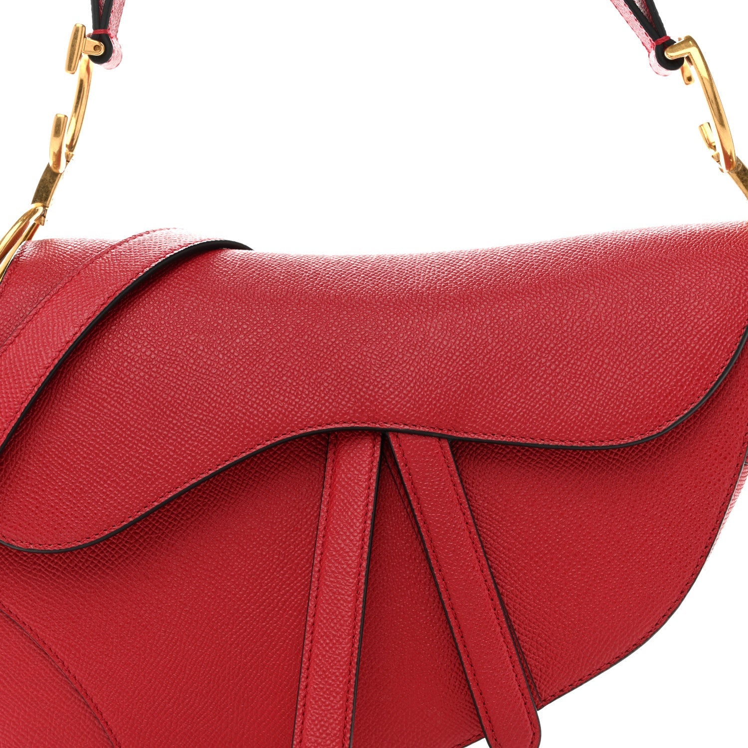 Christian Dior Grained Calfskin Saddle Bag With Strap Cherry Red