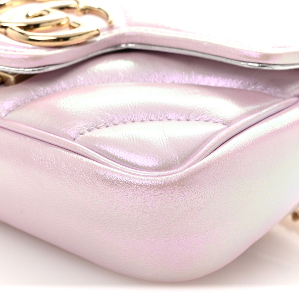 Gucci Iridescent Nappa Chevron Matelasse Super Mini GG Marmont Shoulder Bag Iridescent Escape Pink