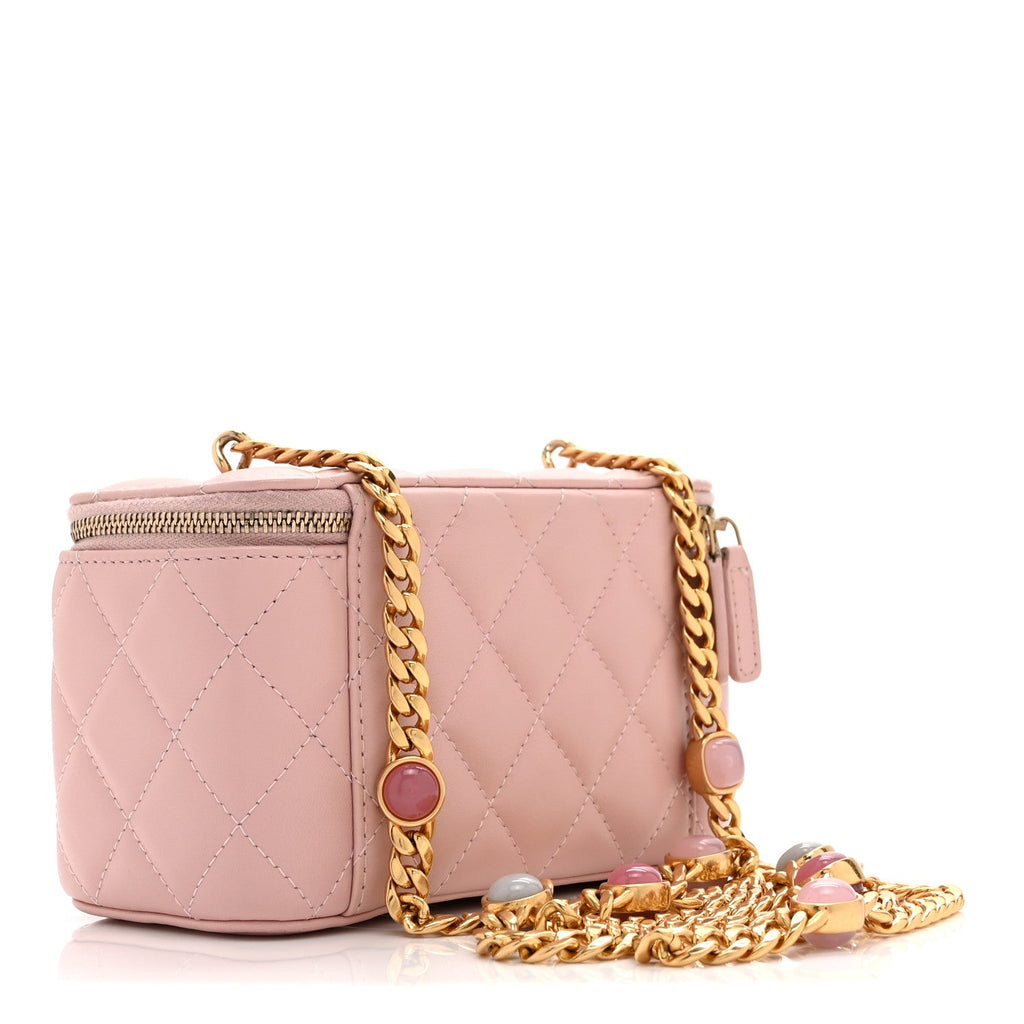 Chanel Caviar Quilted Pearl Enamel Small Vanity Case With Chain Light Pink