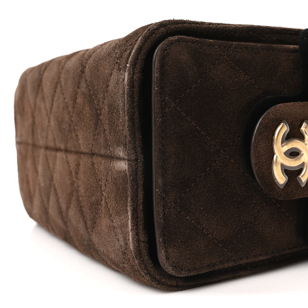 Chanel Suede Quilted Mini Chanel 25 Handbag Dark Brown