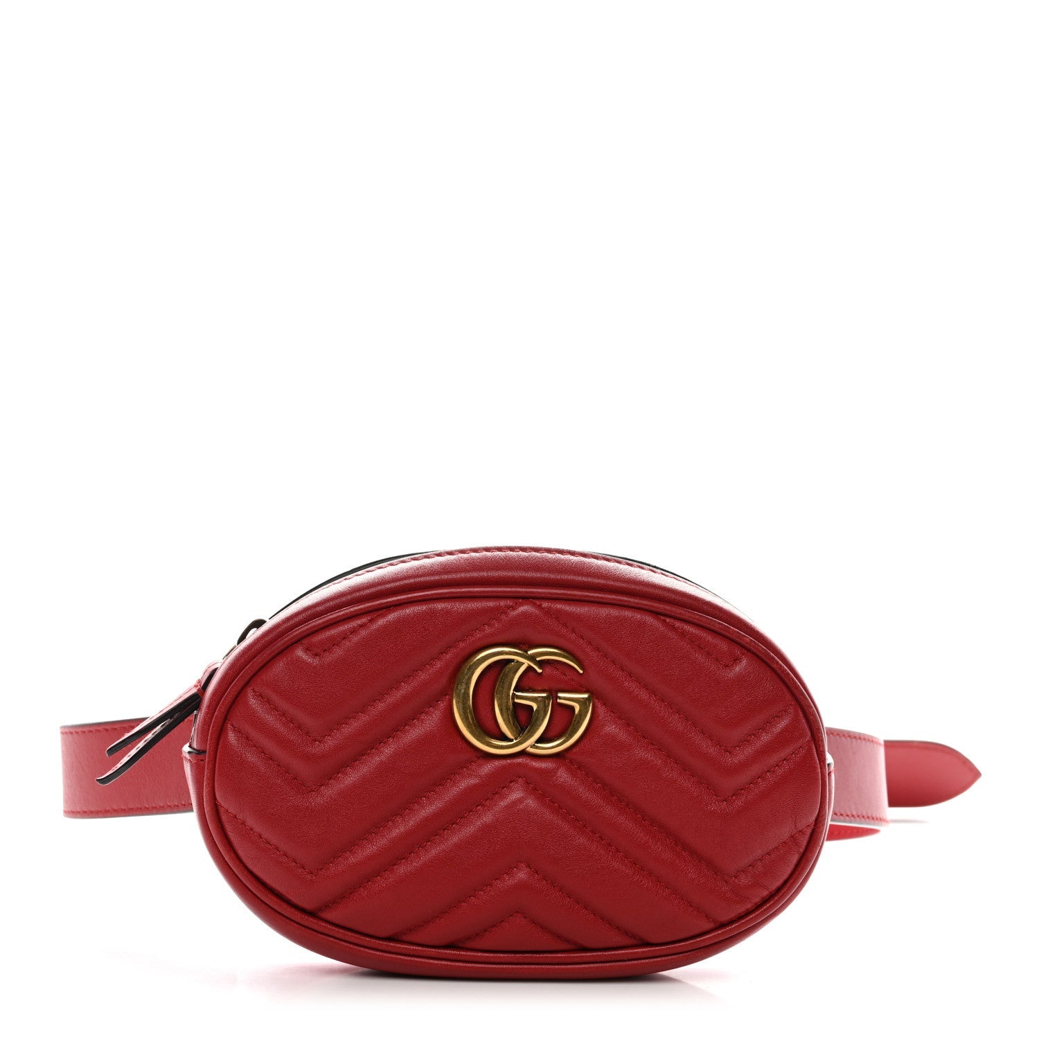 Gucci Calfskin Matelasse GG Marmont Belt Bag 85 34 Hibiscus Red