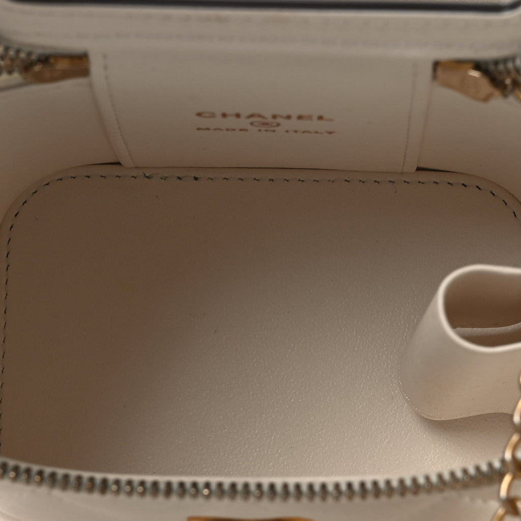 Chanel Lambskin Quilted Mini Vanity Case With Chain White