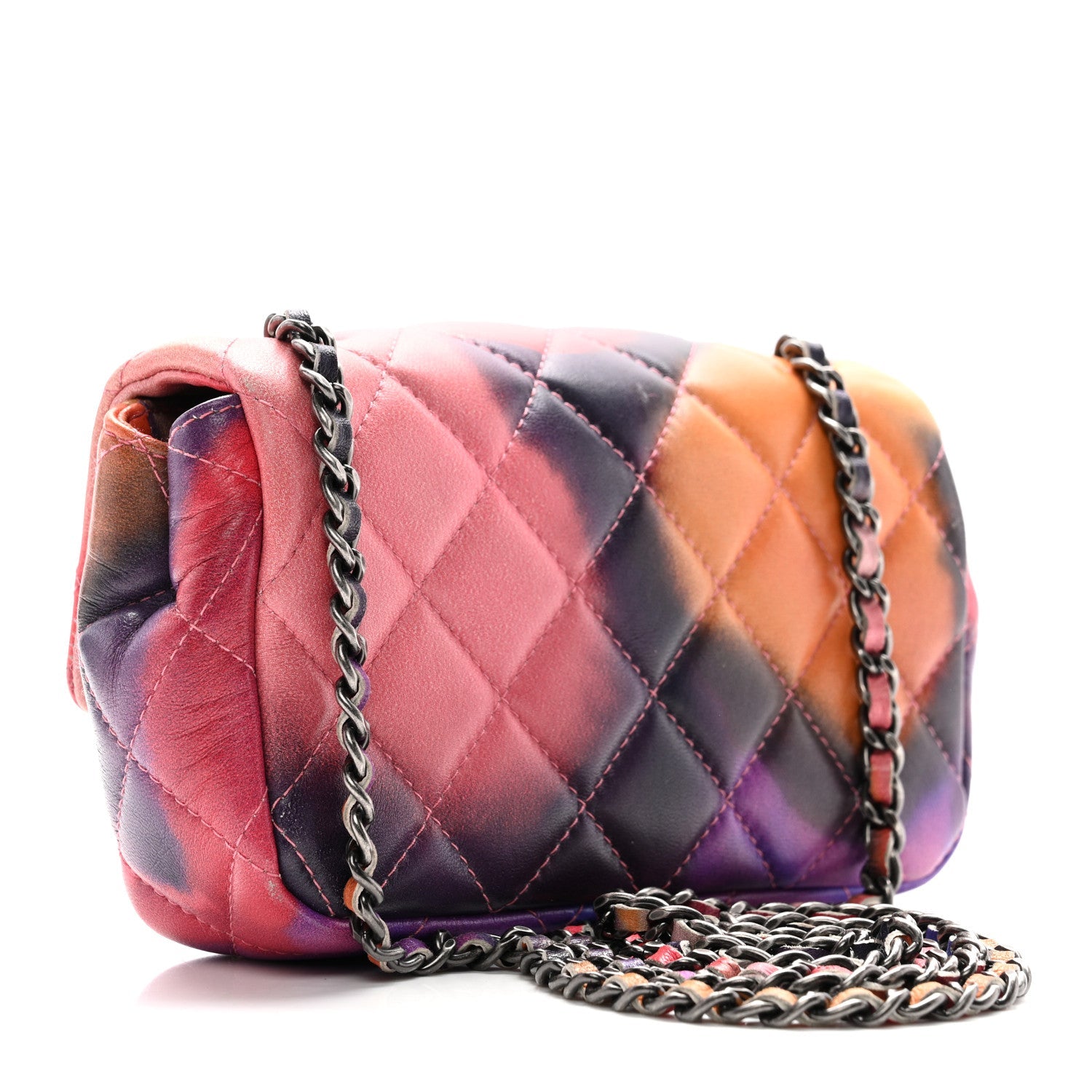 Chanel Printed Lambskin Quilted Small Flower Power Flap Ecru Orange Red Purple