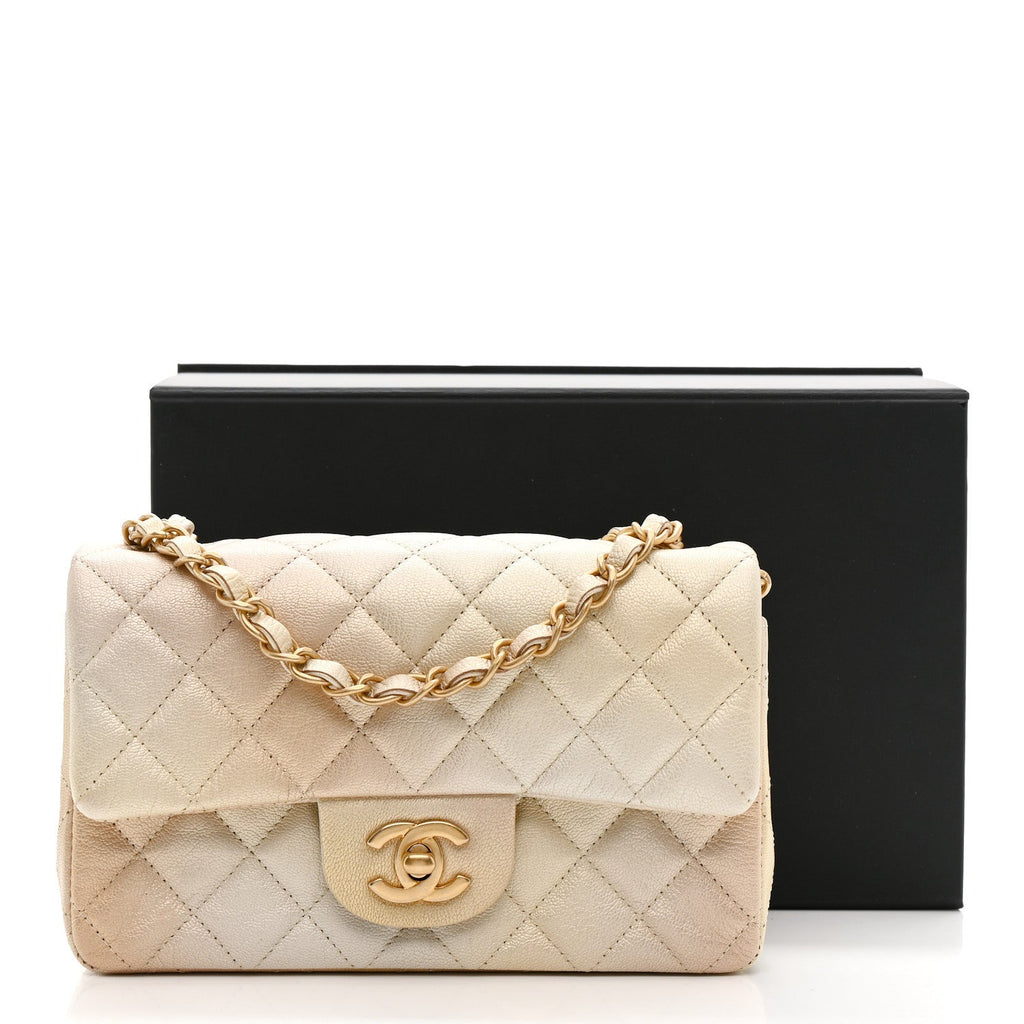 Chanel Metallic Goatskin Quilted Mini Rectangular Flap Gold
