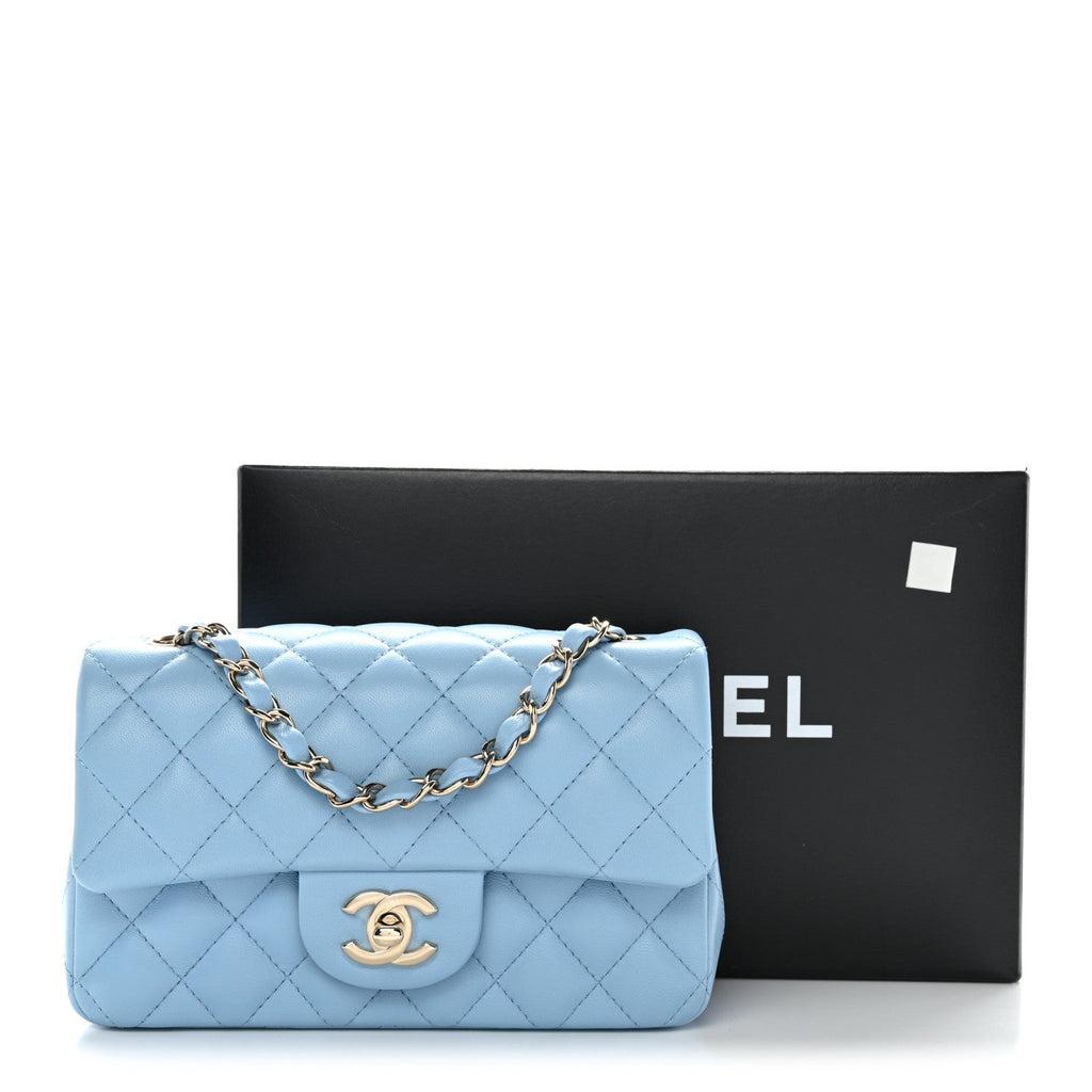 Chanel Lambskin Quilted Mini Rectangular Flap Light Blue