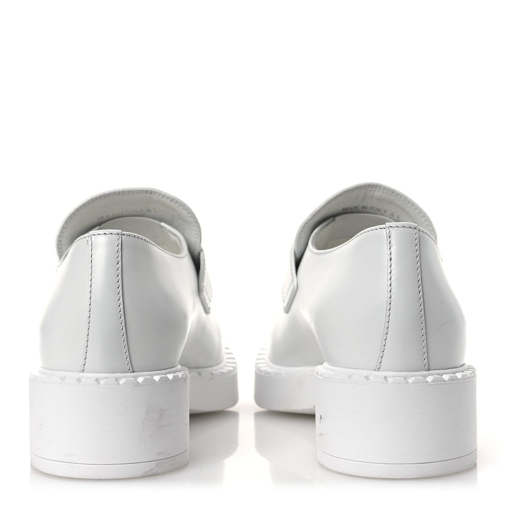 Prada Spazzolato Triangle 50mm Loafers 41 White