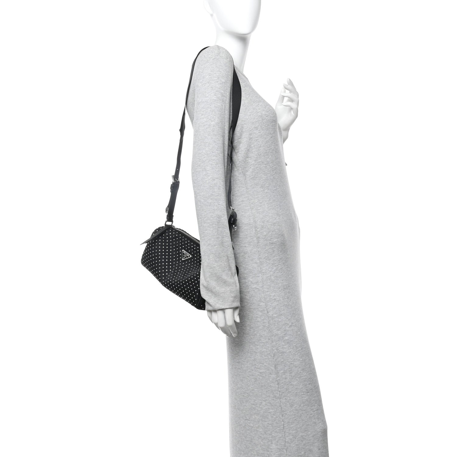 Prada Re-Nylon Studded Shoulder Bag Black