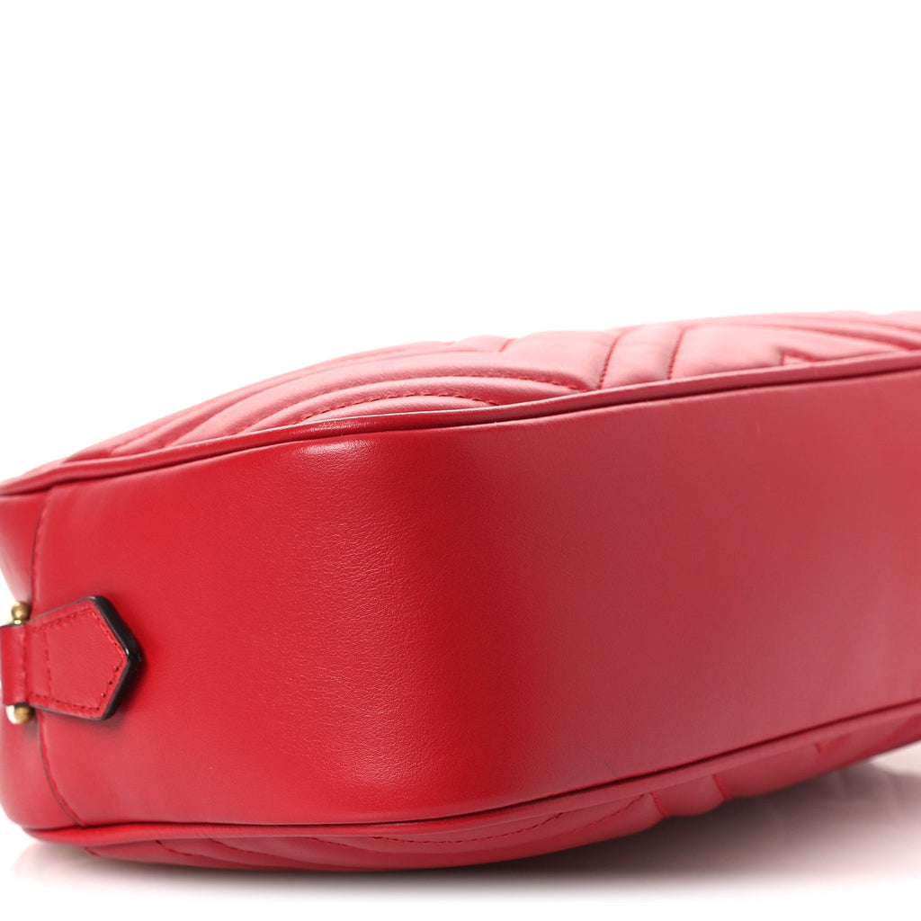 Gucci Calfskin Matelasse Small GG Marmont Chain Shoulder Bag Hibiscus Red