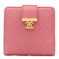 Calfskin Quilted Zip Around Bifold Wallet Pink