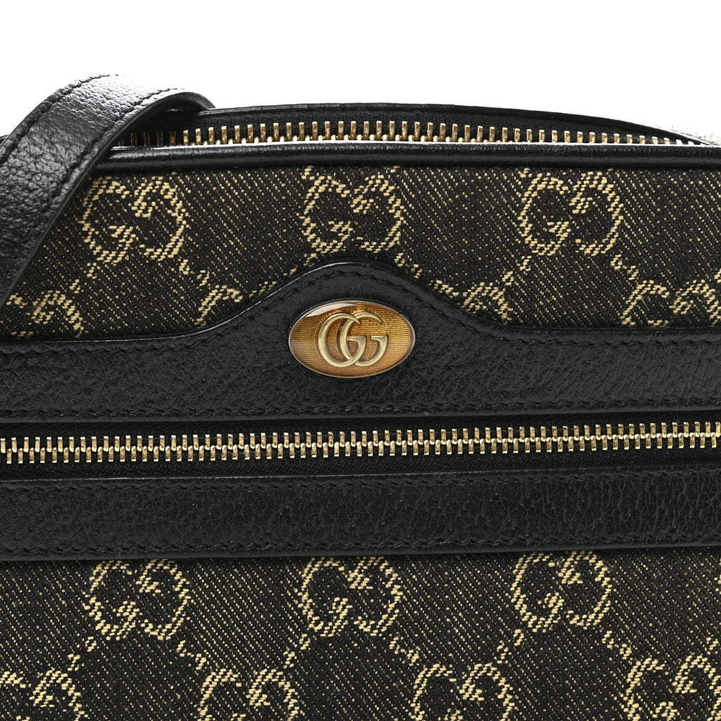 Gucci Jacquard Black Denim GG Monogram Textured Dollar Calfskin Mini Ophidia Shoulder Bag Black Ivory