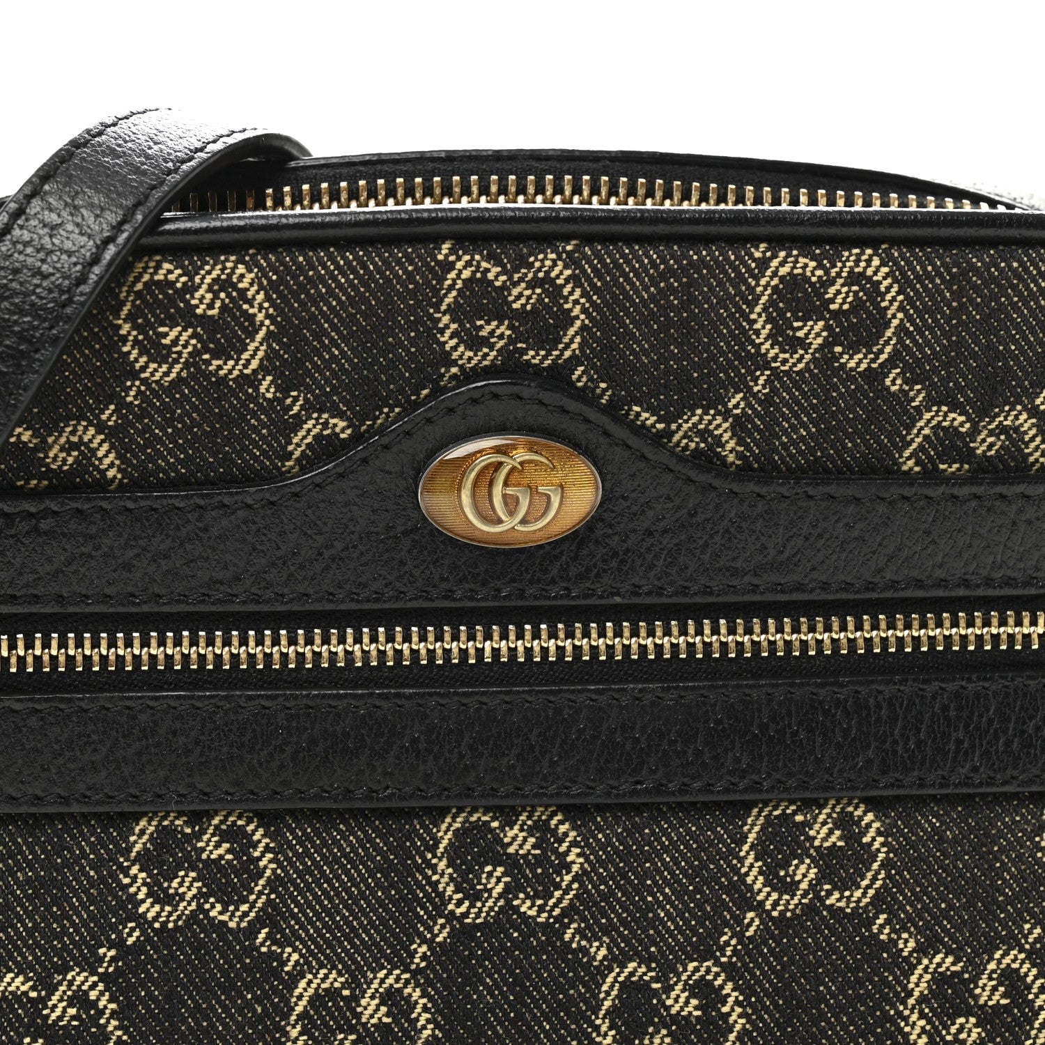 Gucci Jacquard Black Denim GG Monogram Textured Dollar Calfskin Mini Ophidia Shoulder Bag Black Ivory