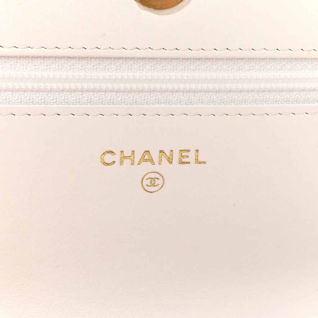 Chanel Shiny Crumpled Calfskin Quilted Chanel 19 Wallet On Chain WOC White