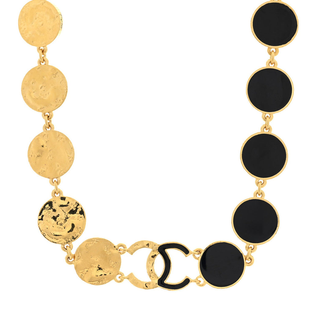 Metal Enamel Disc CC Choker Necklace Gold Black
