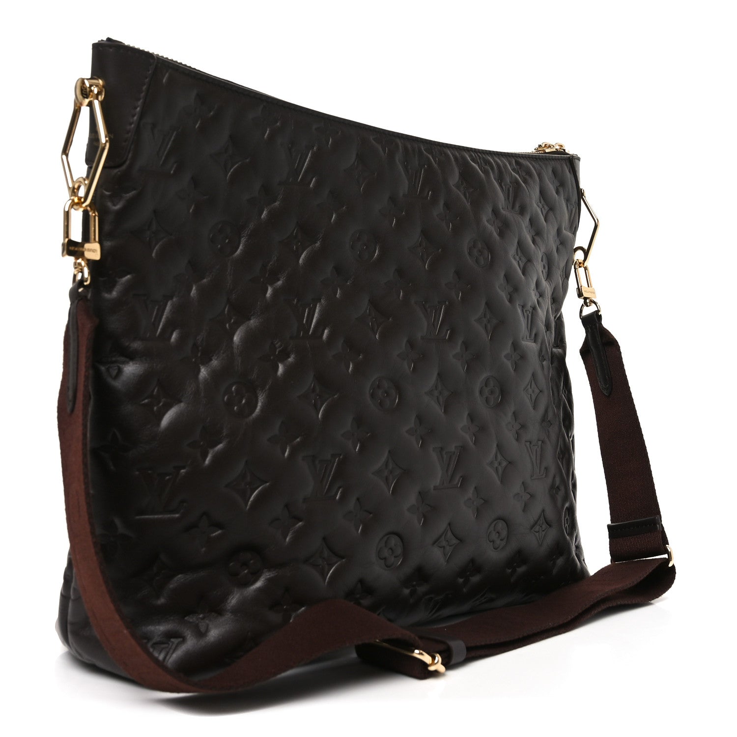 Louis Vuitton Calfskin Embossed Monogram Coussin Hobo MM Chocolate