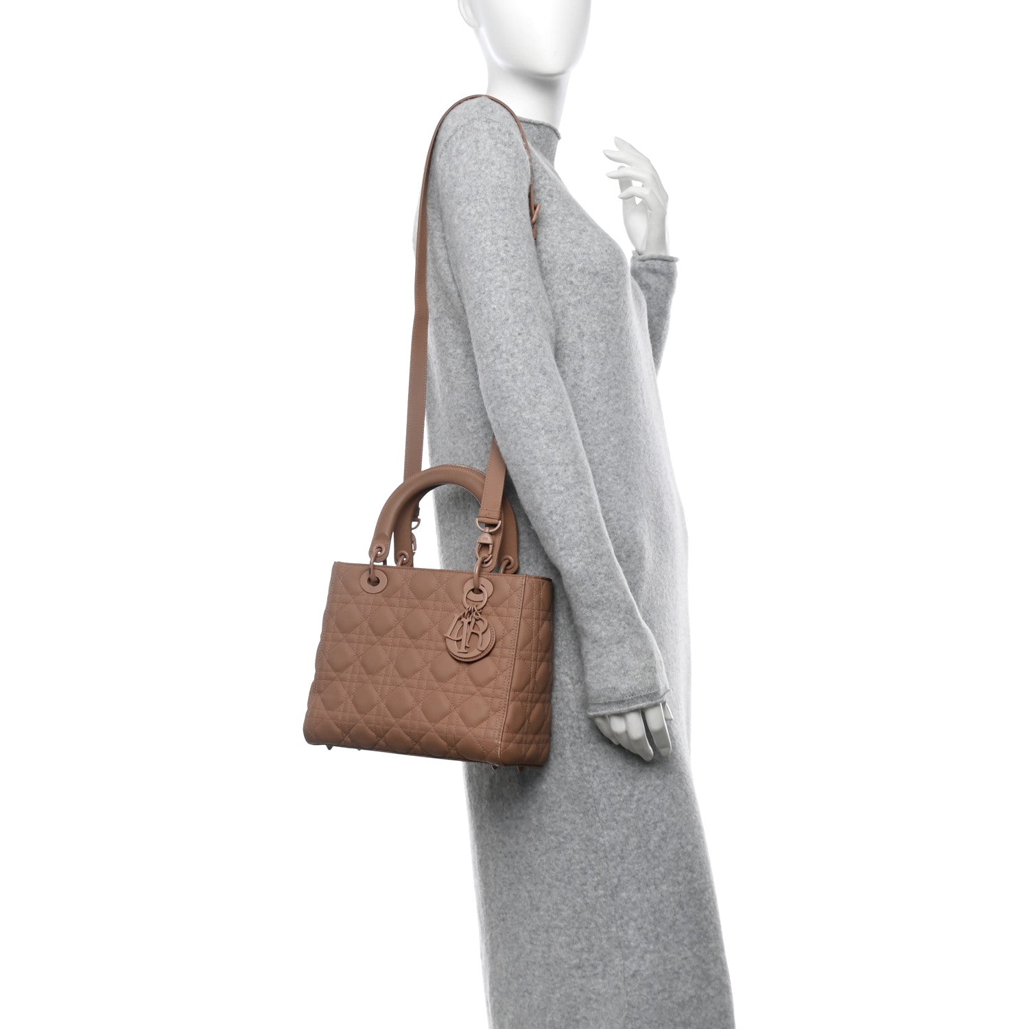 Christian Dior Ultra Matte Calfskin Cannage Medium Lady Dior Beige