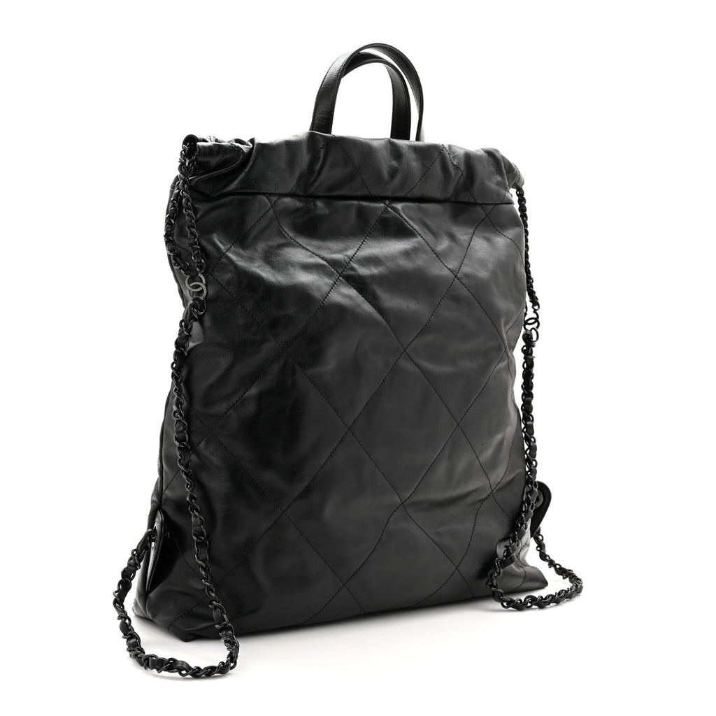 Chanel Shiny Calfskin Quilted Chanel 22 Backpack So Black