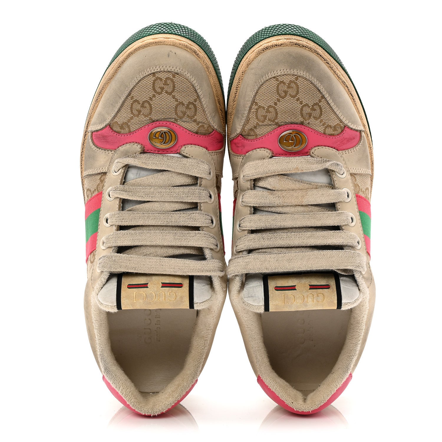 Gucci GG Monogram Nubuck Web Womens Screener Sneakers 38 New Sand Dusty Milk Pink