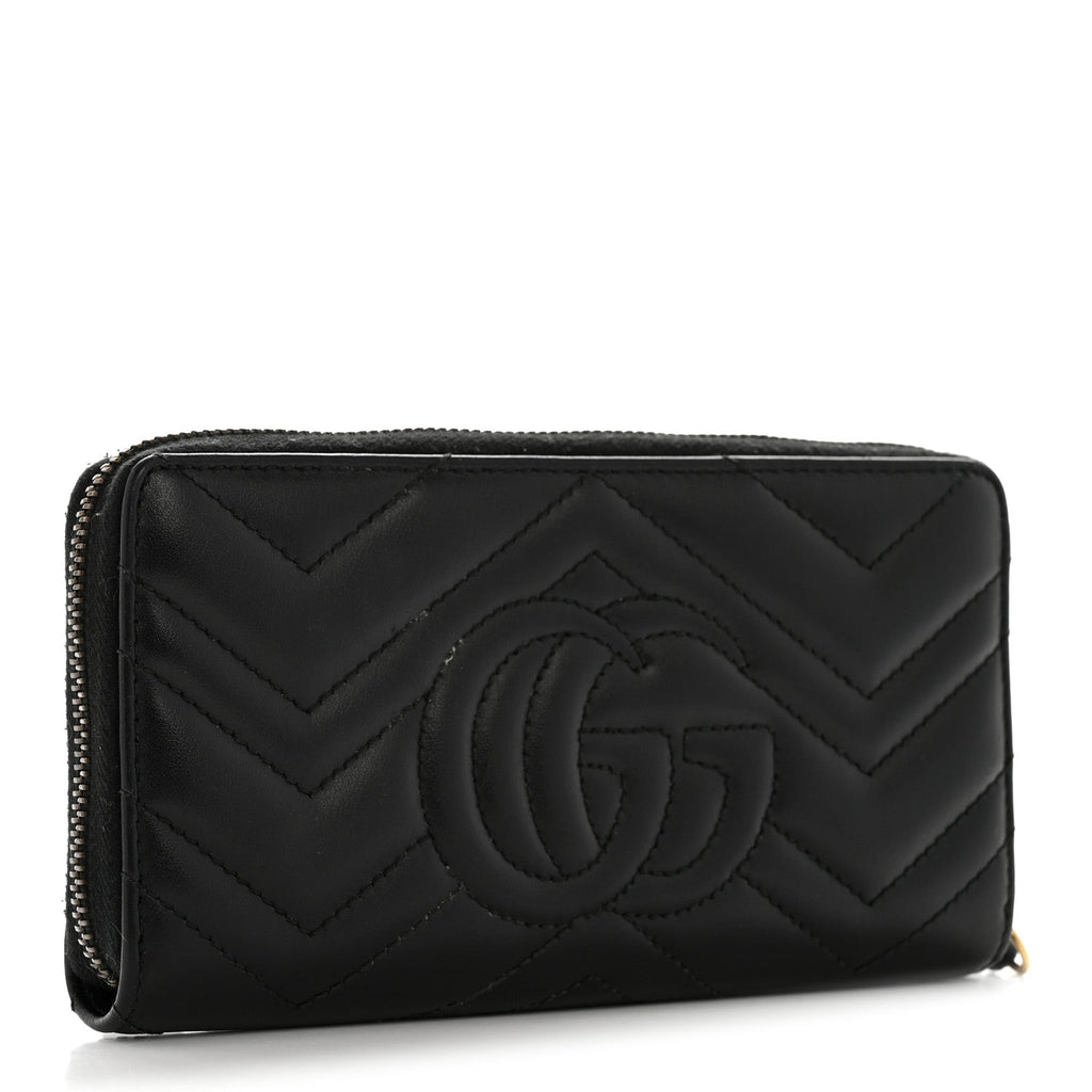 Gucci Calfskin Matelasse GG Marmont Zip Around Organizer Wallet Black