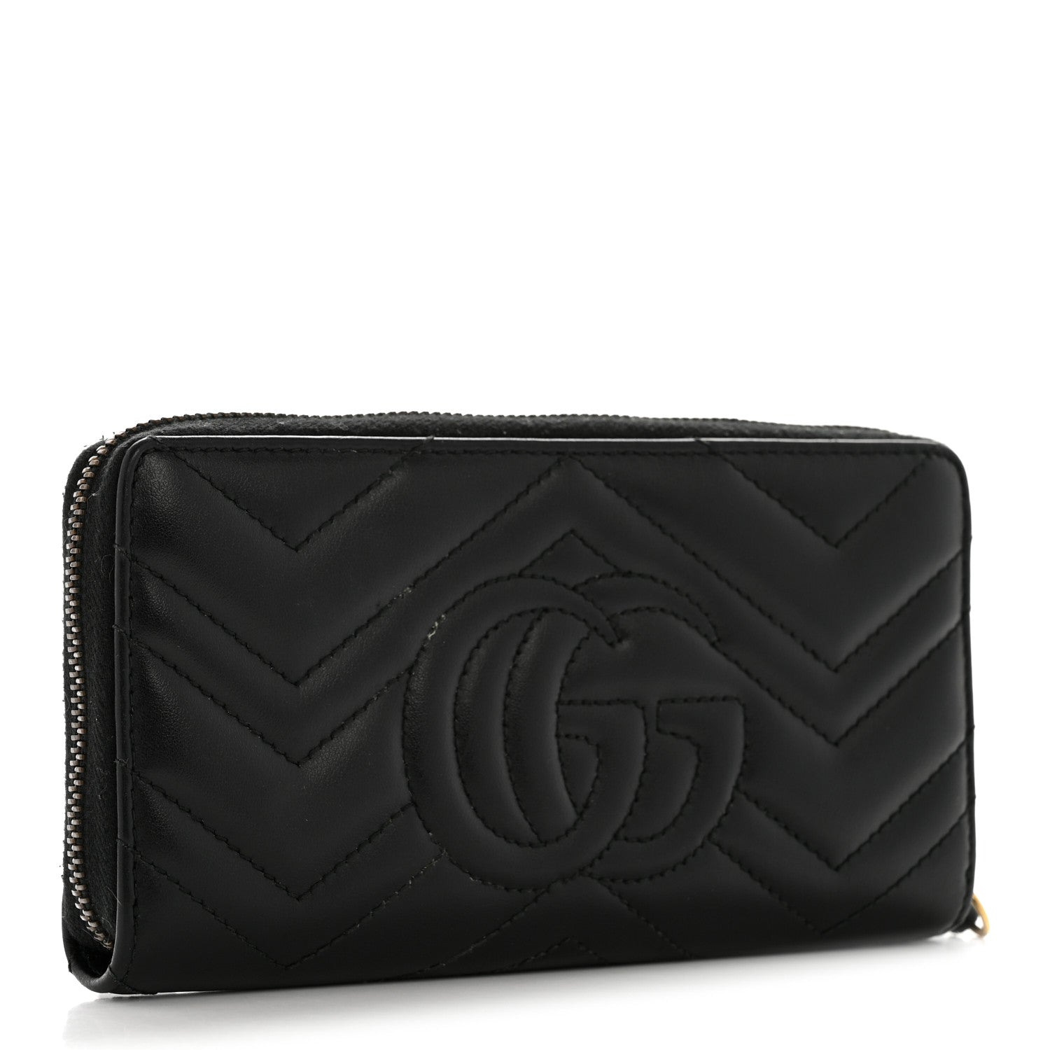 Gucci Calfskin Matelasse GG Marmont Zip Around Organizer Wallet Black