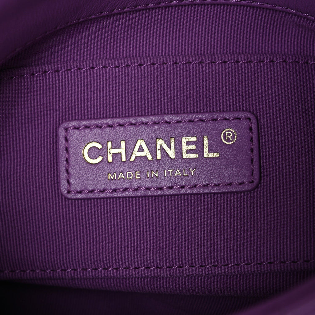 Chanel Lambskin Quilted Mini Lacquered Chain Flap Purple