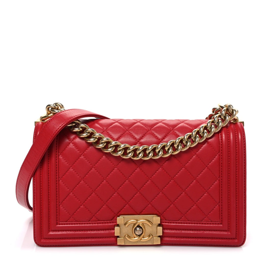 Chanel Lambskin Quilted Medium Boy Flap Red