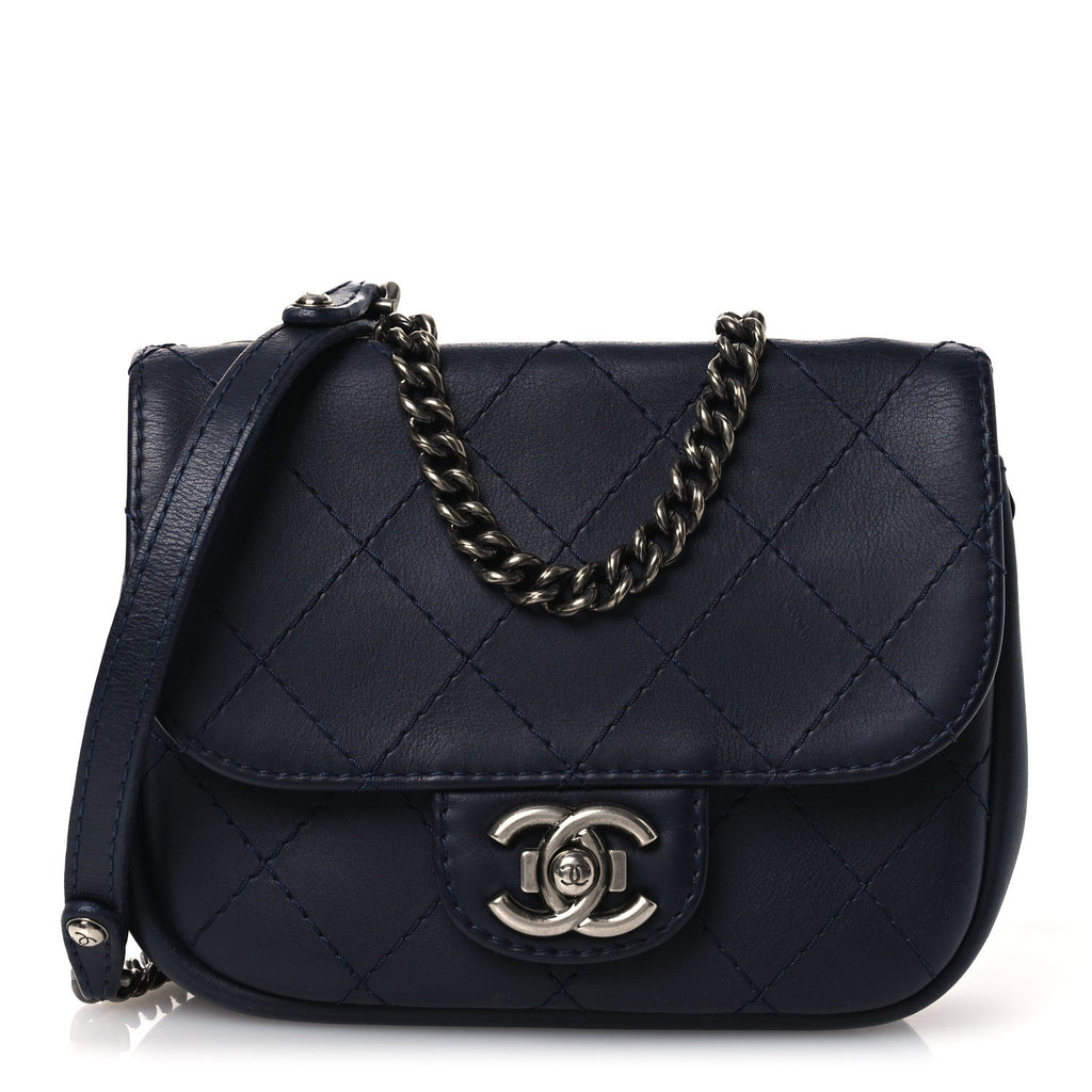 Chanel Calfskin Stitch CC Small Flap Navy Blue