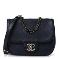 Chanel Calfskin Stitch CC Small Flap Navy Blue
