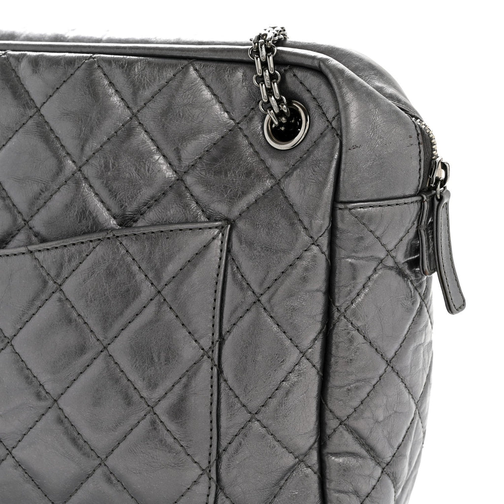 Chanel Metallic Aged Calfskin Quilted Large Reissue Camera Case Silver