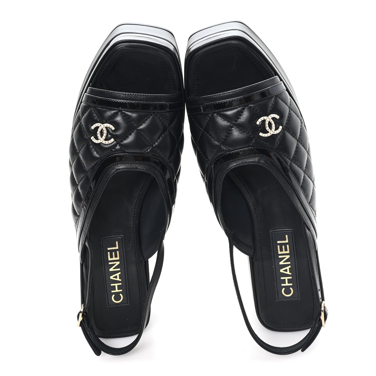 Lambskin Patent Quilted CC Platform Sandals 39.5 Black
