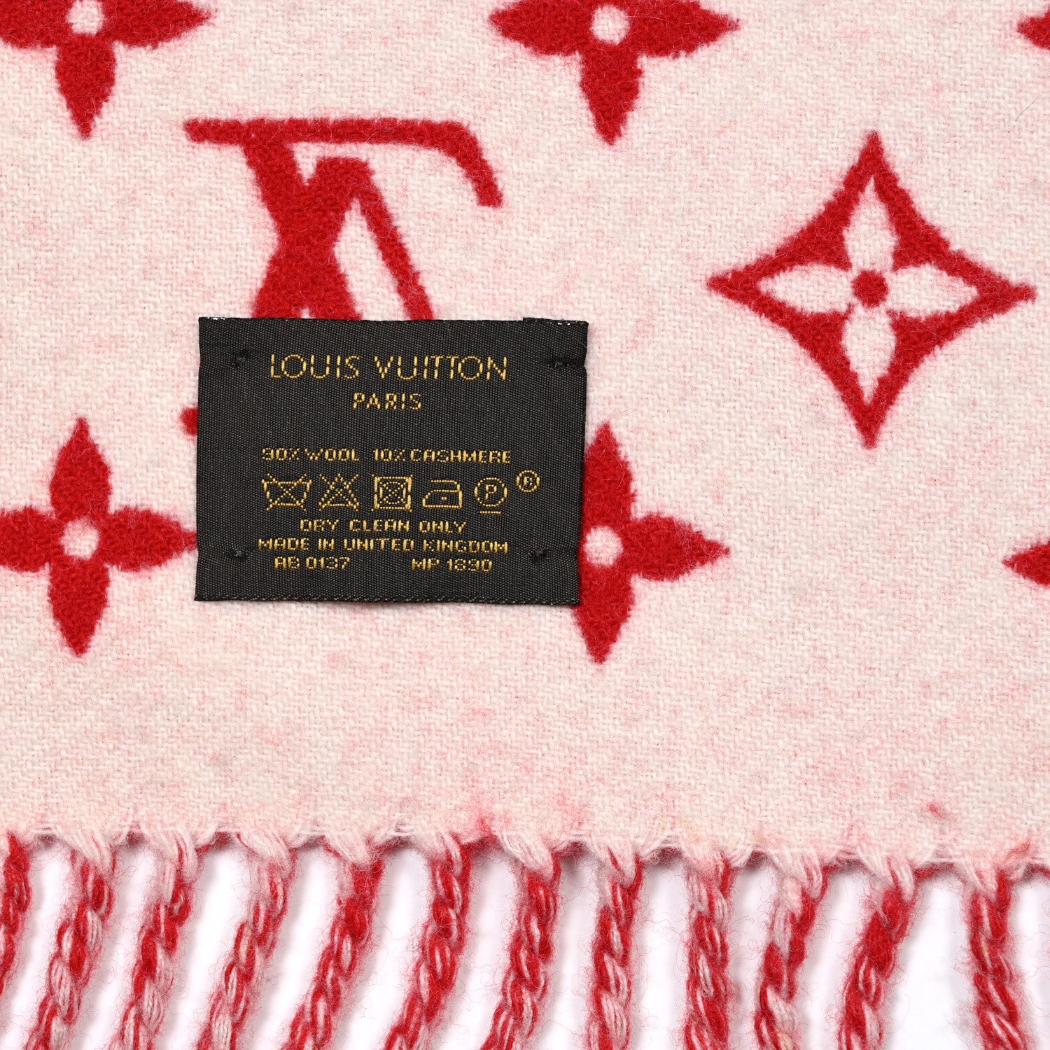 Louis Vuitton X Supreme Wool Cashmere Monogram Scarf Red White
