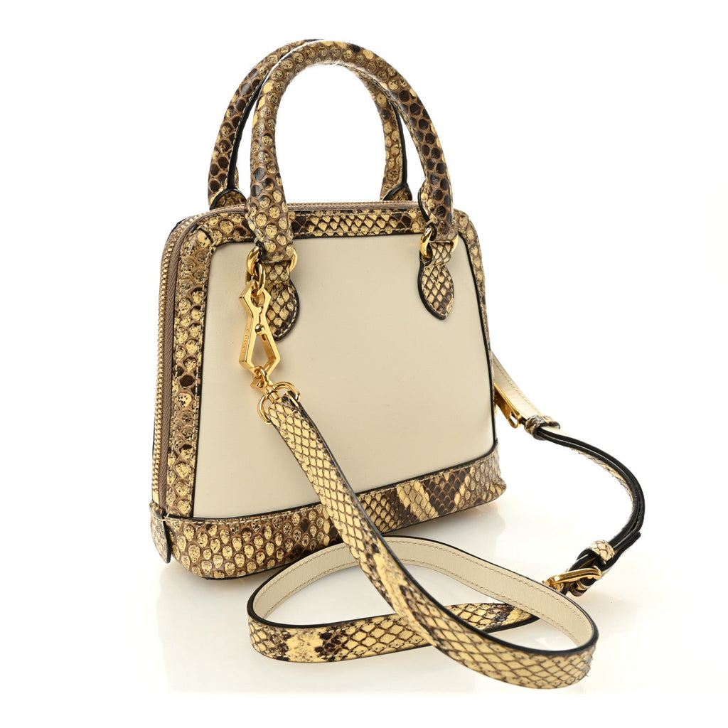 Gucci Snakeskin Boarded Plutone Calfskin Mini Horsebit 1955 Top Handle Bag White Multicolor