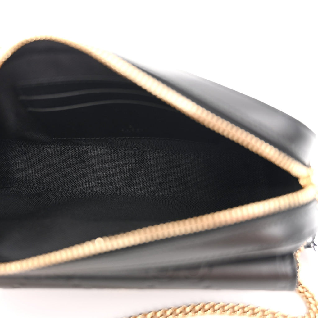 Gucci Calfskin GG Super Mini Debossed Chain Wallet Black