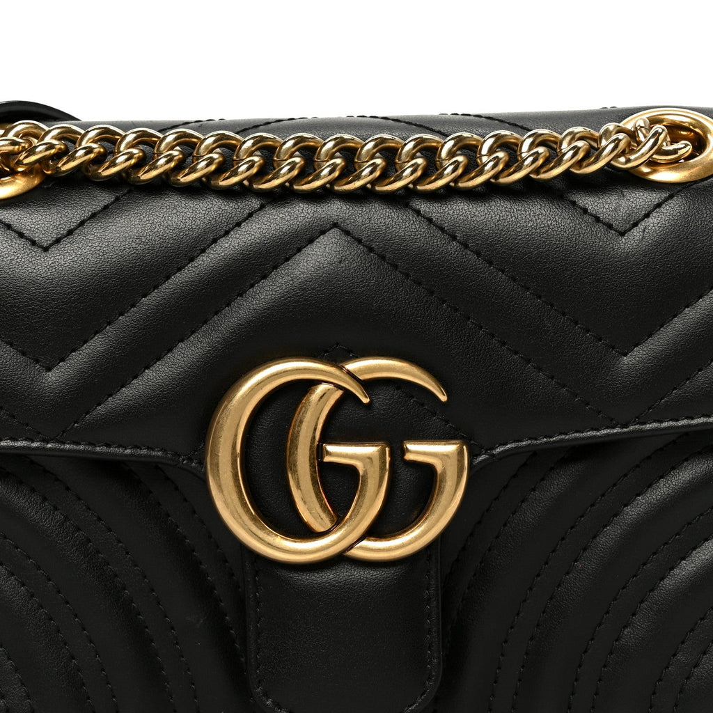 Gucci Calfskin Matelasse Mini GG Marmont Shoulder Bag Black