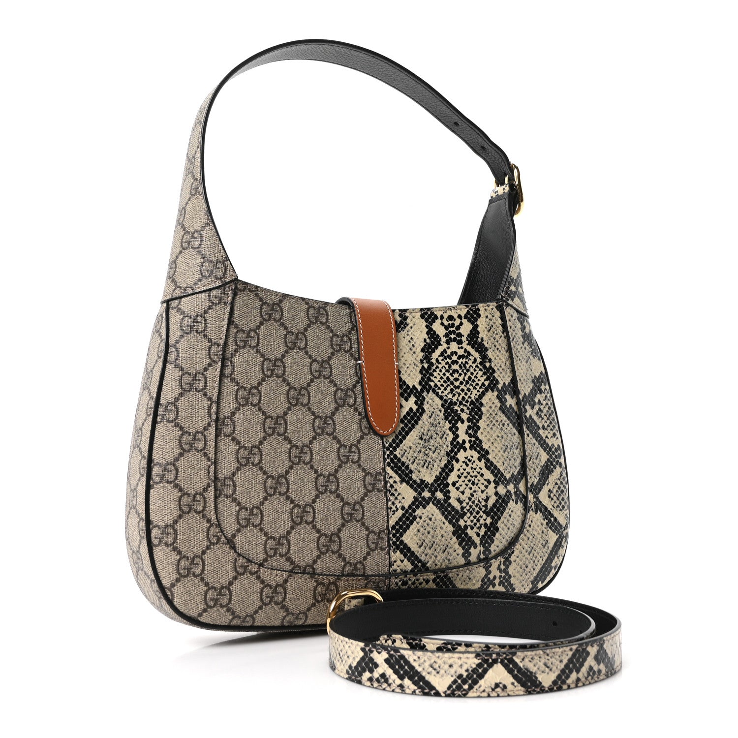 Gucci GG Supreme Monogram Snakeskin Small Jackie 1961 Hobo Beige Ebony