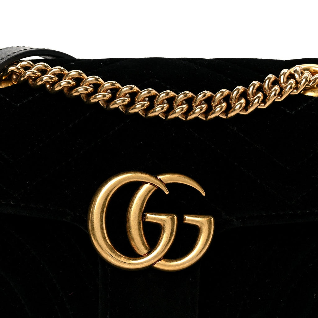 Gucci Velvet Matelasse Mini GG Marmont Shoulder Bag  Black