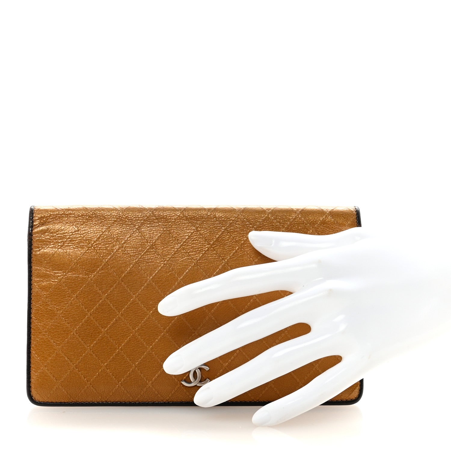 Metallic Calfskin Diamond Embossed Yen Wallet Gold