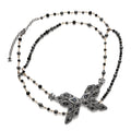 Metal Glass Pearls Strass CC Multi Strand Butterfly Chain Belt Ruthenium Gold Multicolor