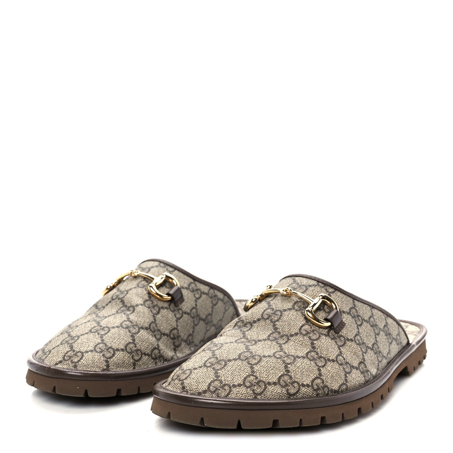 Gucci GG Supreme Monogram Miro Soft Calfskin Men's Horsebit Slippers 10 Beige Ebony New Acero