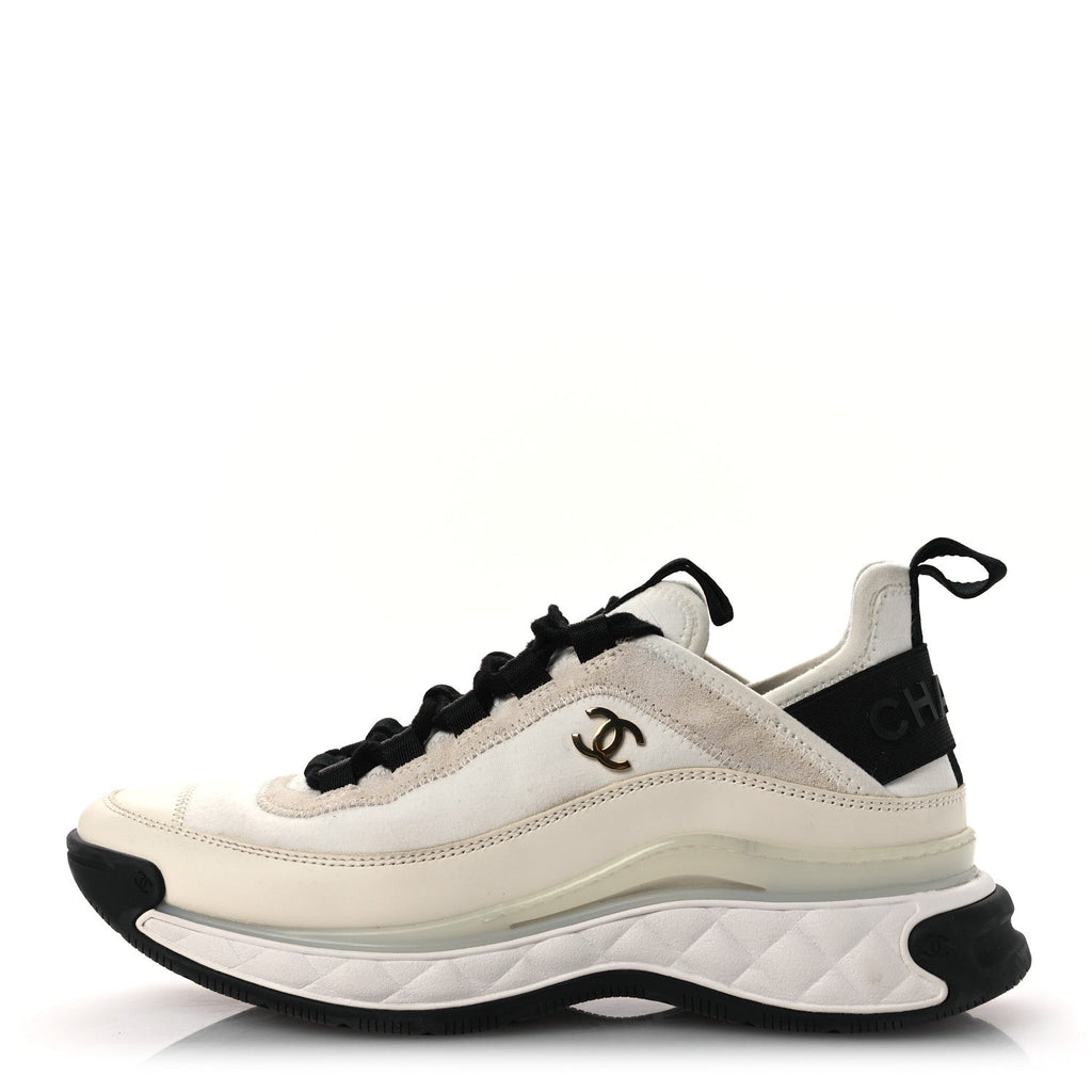 Chanel Velvet Calfskin Mixed Fibers CC Sneakers 36 Ivory Black
