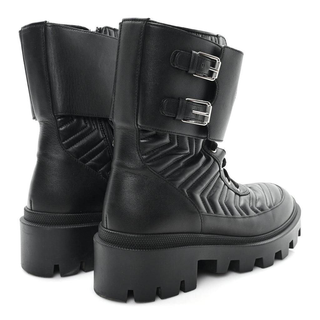 Gucci Nappa Frances GG Matelasse Platform Combat Boots 37 Black