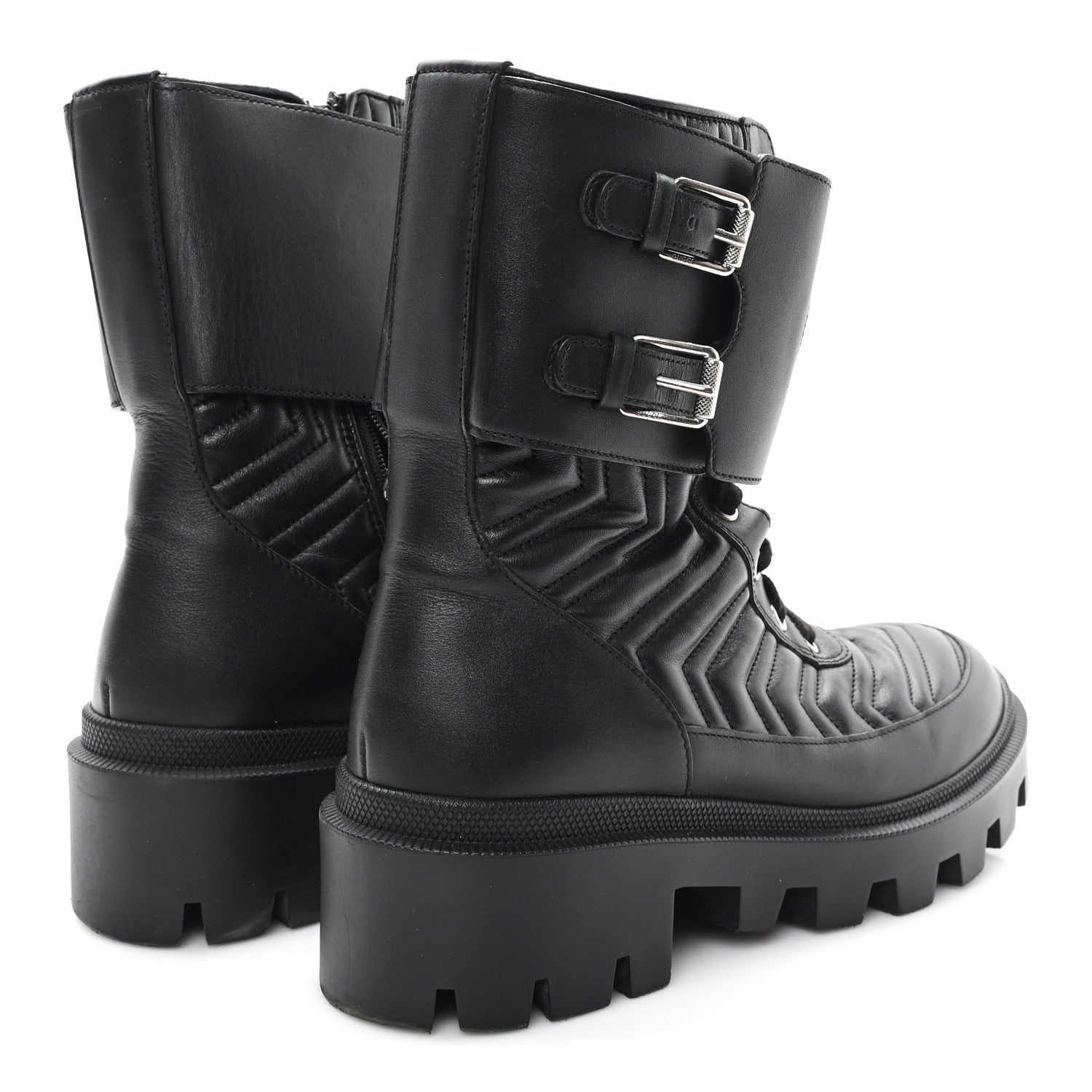 Gucci Nappa Frances GG Matelasse Platform Combat Boots 37 Black