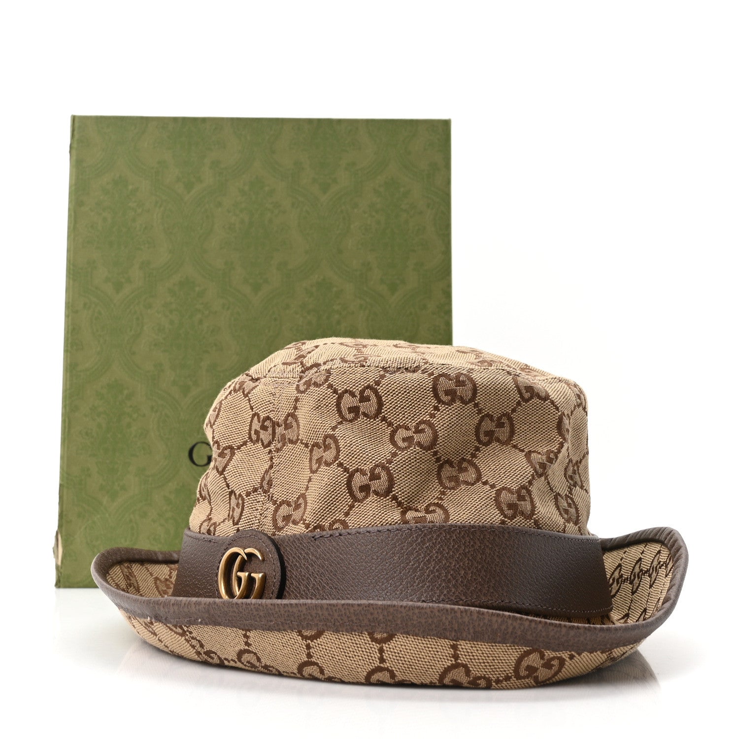 Gucci Monogram Textured Dollar Calfskin GG Jago Bucket Hat M Cacao Beige