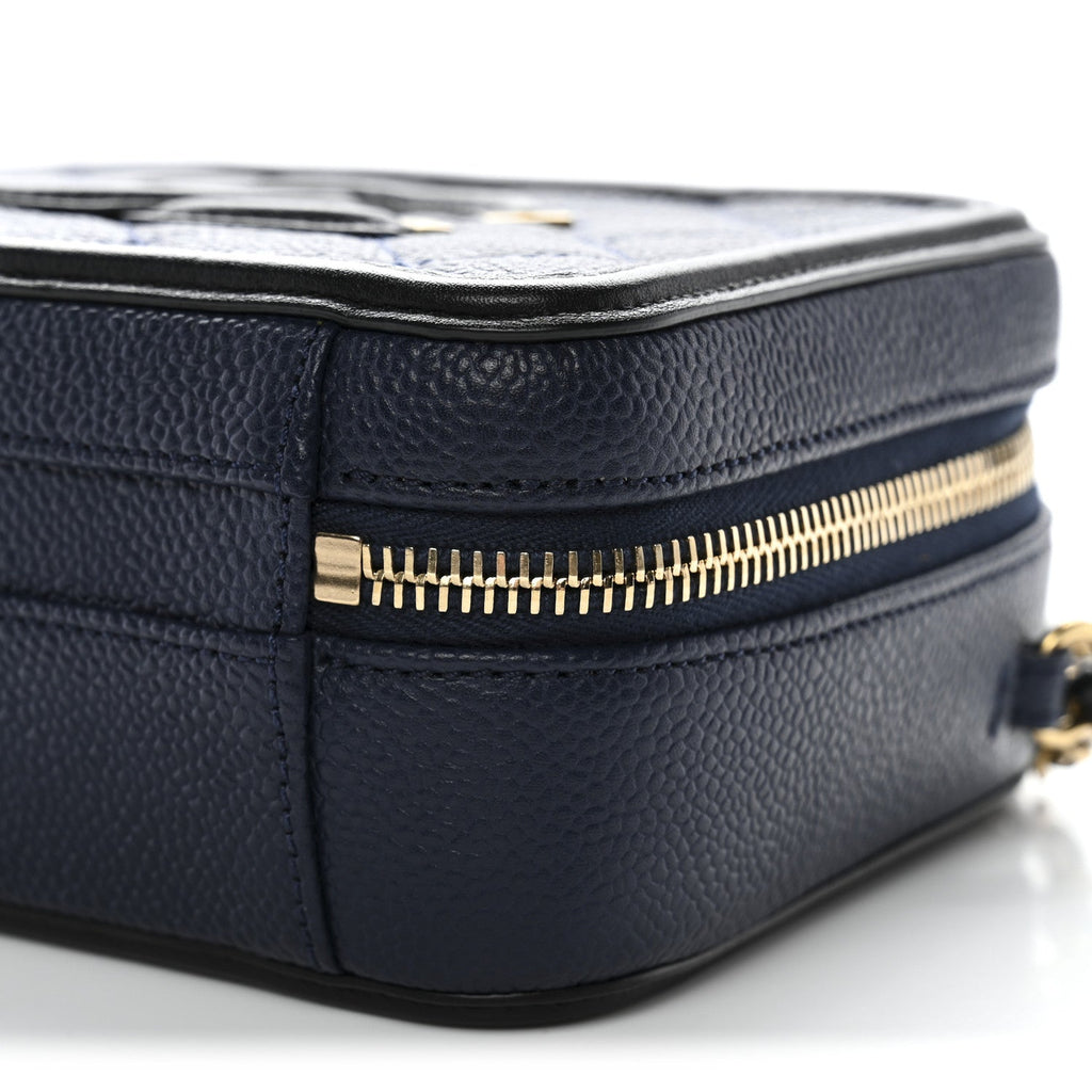 Chanel Caviar Quilted Small CC Filigree Vanity Case Navy Black