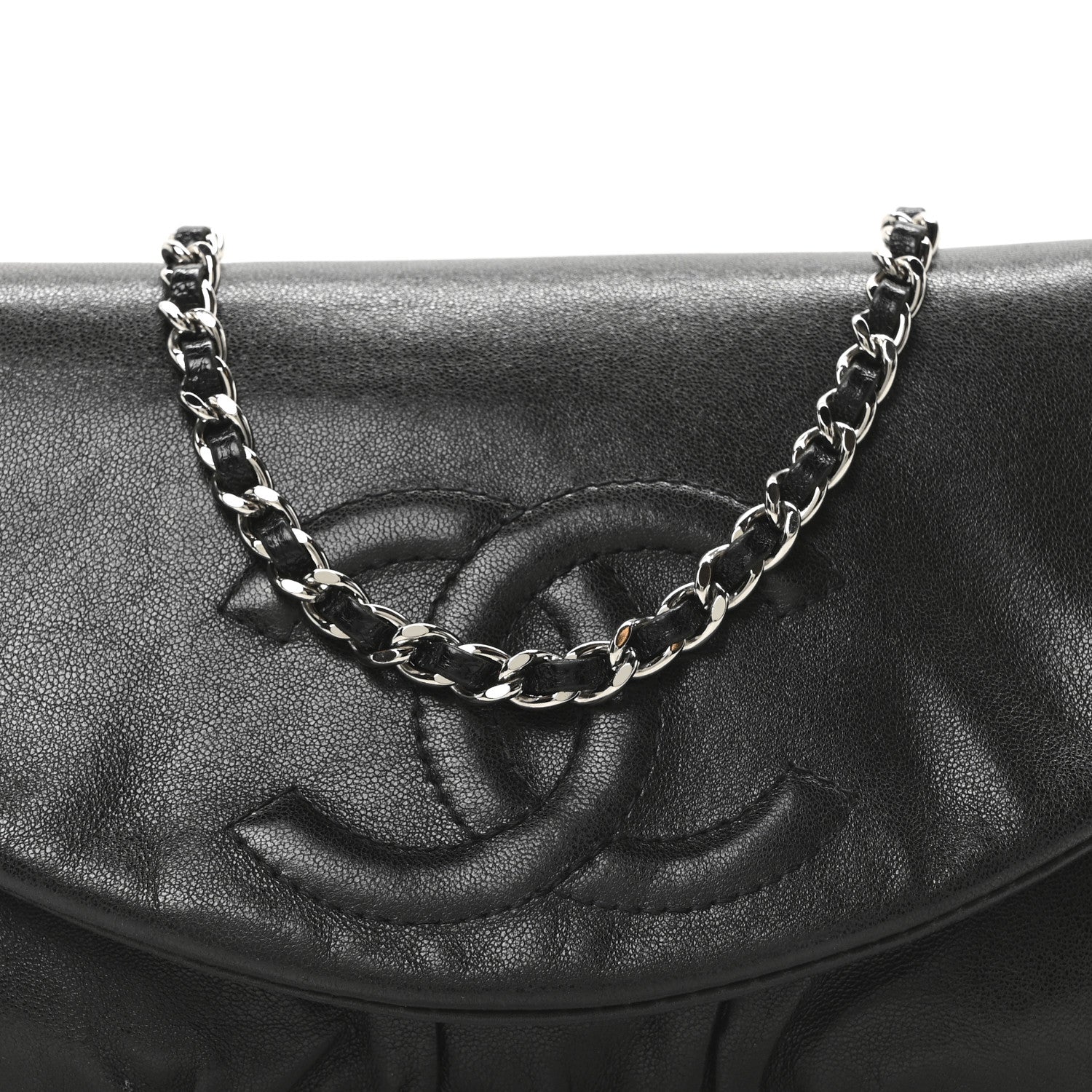 Chanel Lambskin Half Moon Wallet On Chain WOC Black