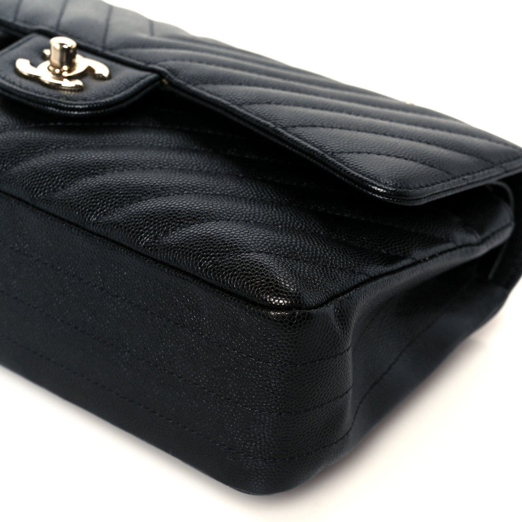 Chanel Caviar Chevron Quilted Medium Double Flap Black