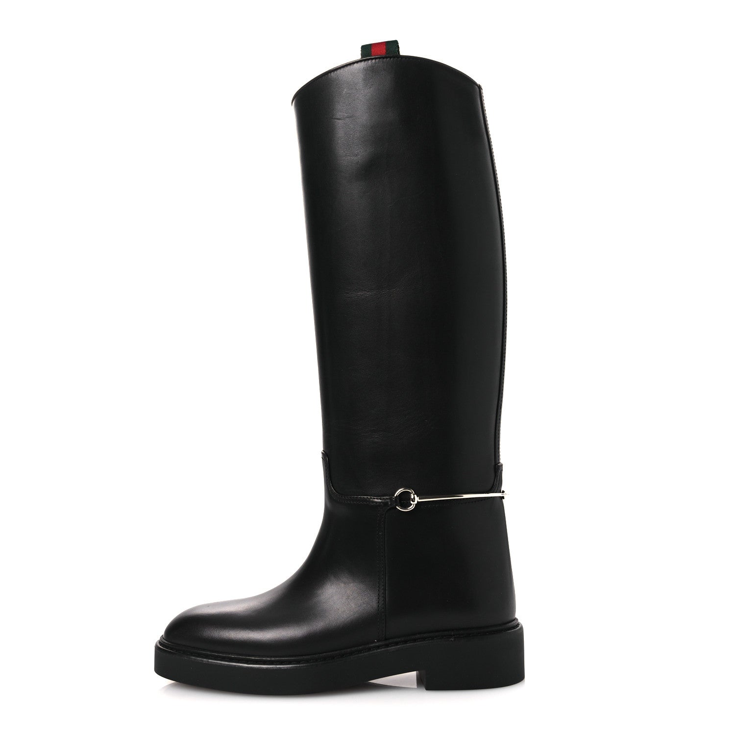 Gucci Shiny Calfskin Michelangelo Slim Horsebit Riding Boots 36 Black