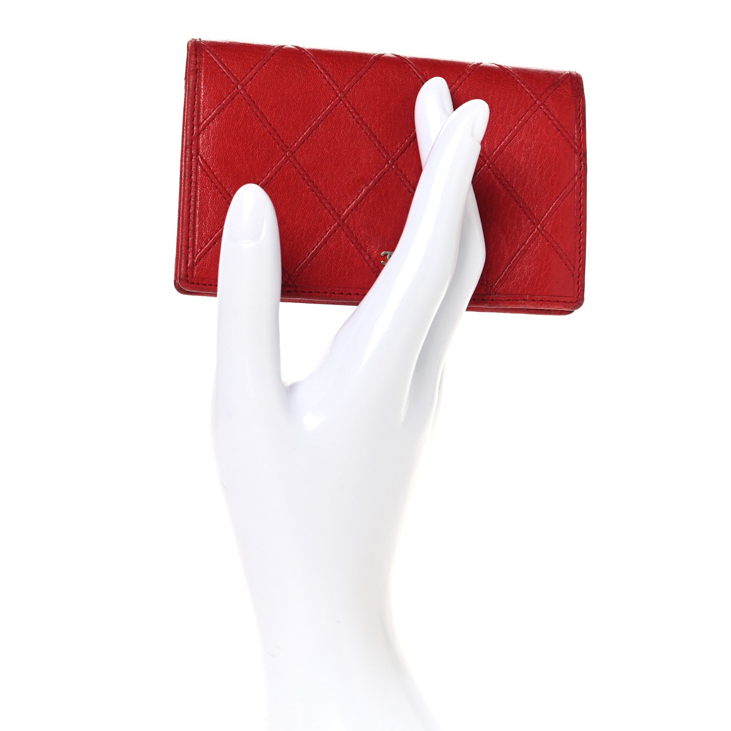 Lambskin Diamond Stitched Flap Card Case Red
