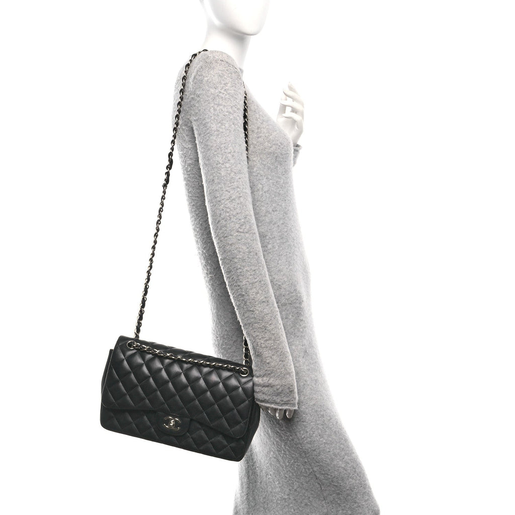 Chanel Lambskin Quilted Jumbo Double Flap Black