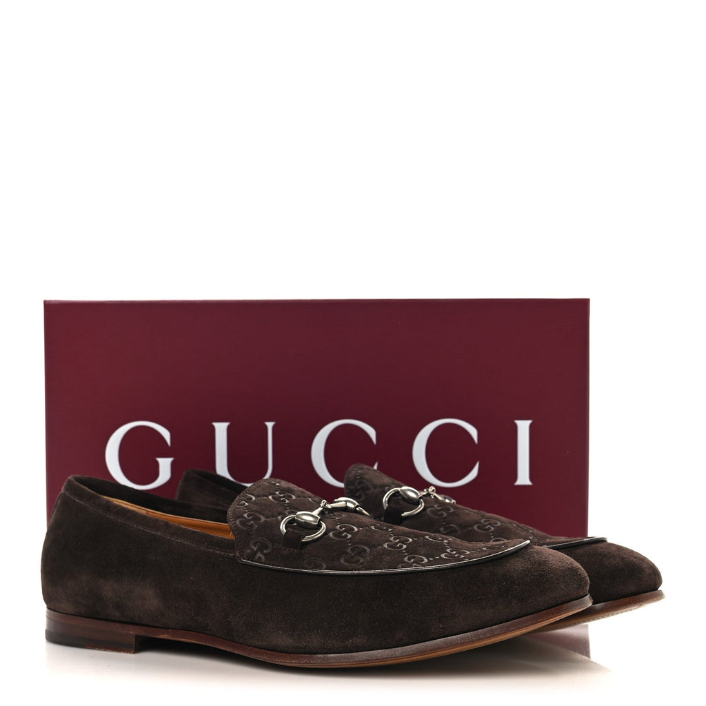 Gucci Luxury Suede GG Monogram Horsebit Mens Jordy Loafers 12 Night Cocoa