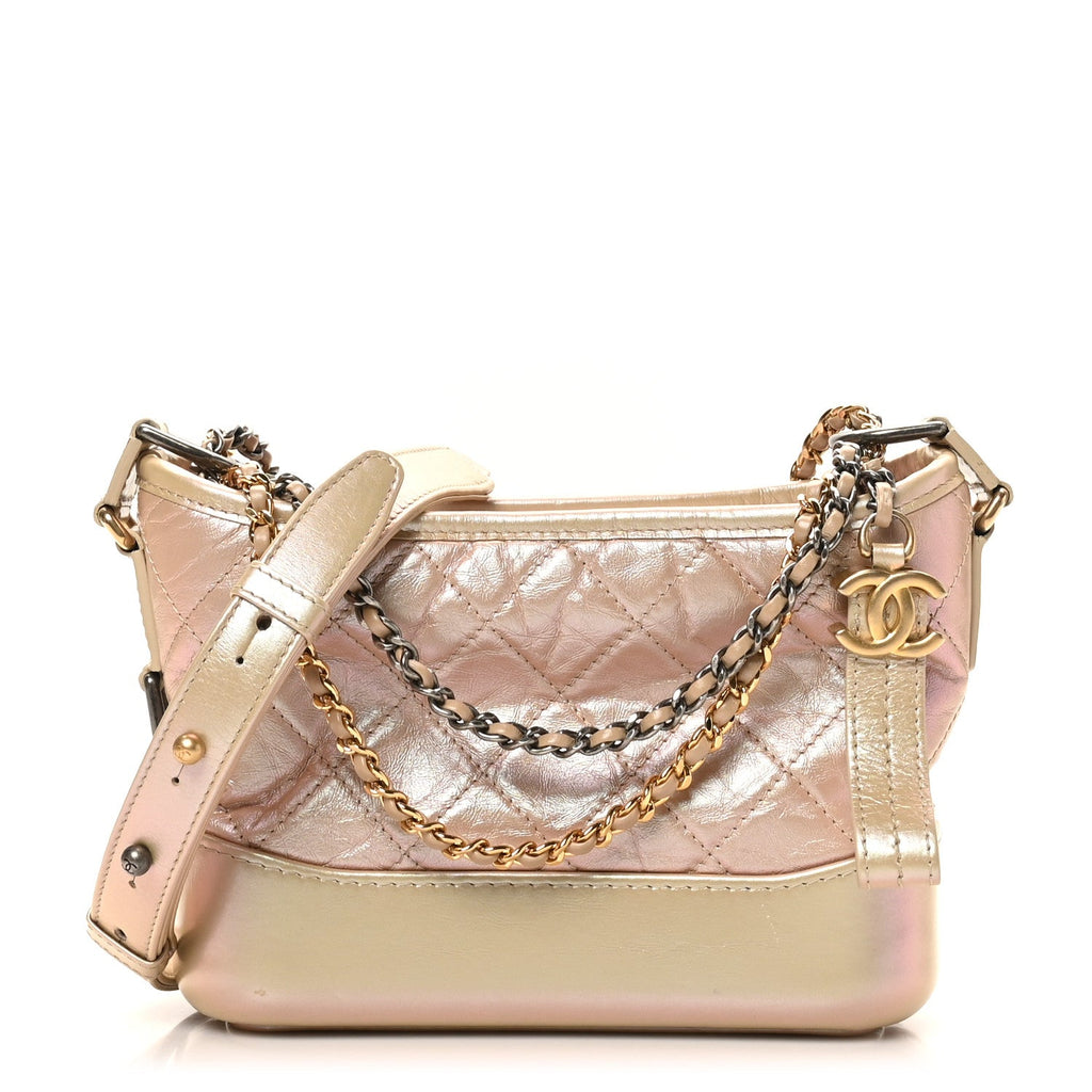 Chanel Iridescent Aged Calfskin Quilted Small Gabrielle Hobo Light Pink